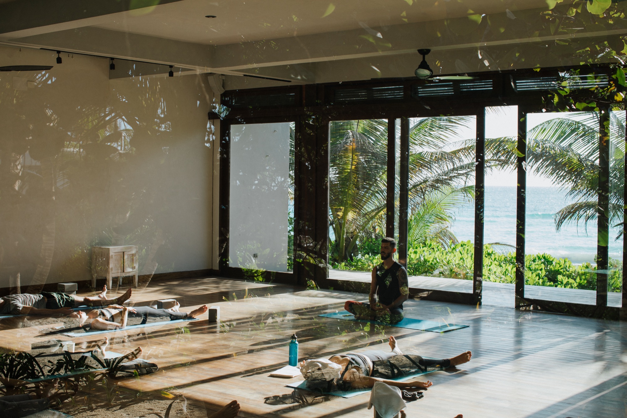 The empty shala, the sea beyond the doors